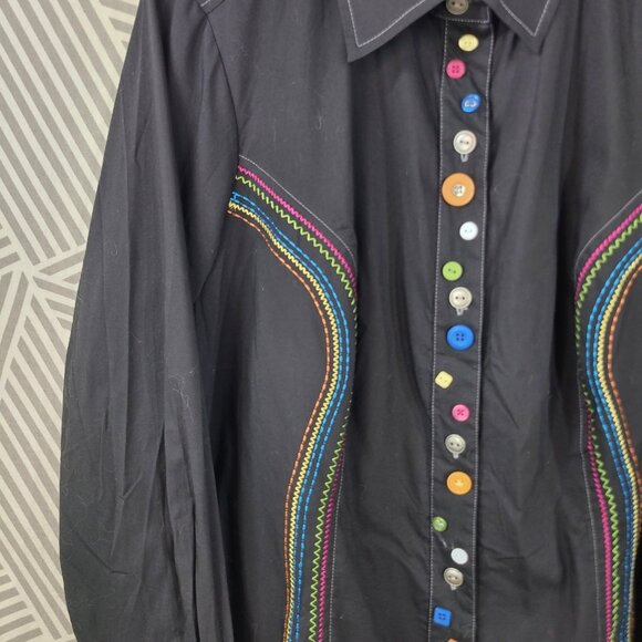 CJ Banks Button Up Top Plus Size 1X Plaid Rainbow Embroidered Western Cowgirl - Picture 4 of 7